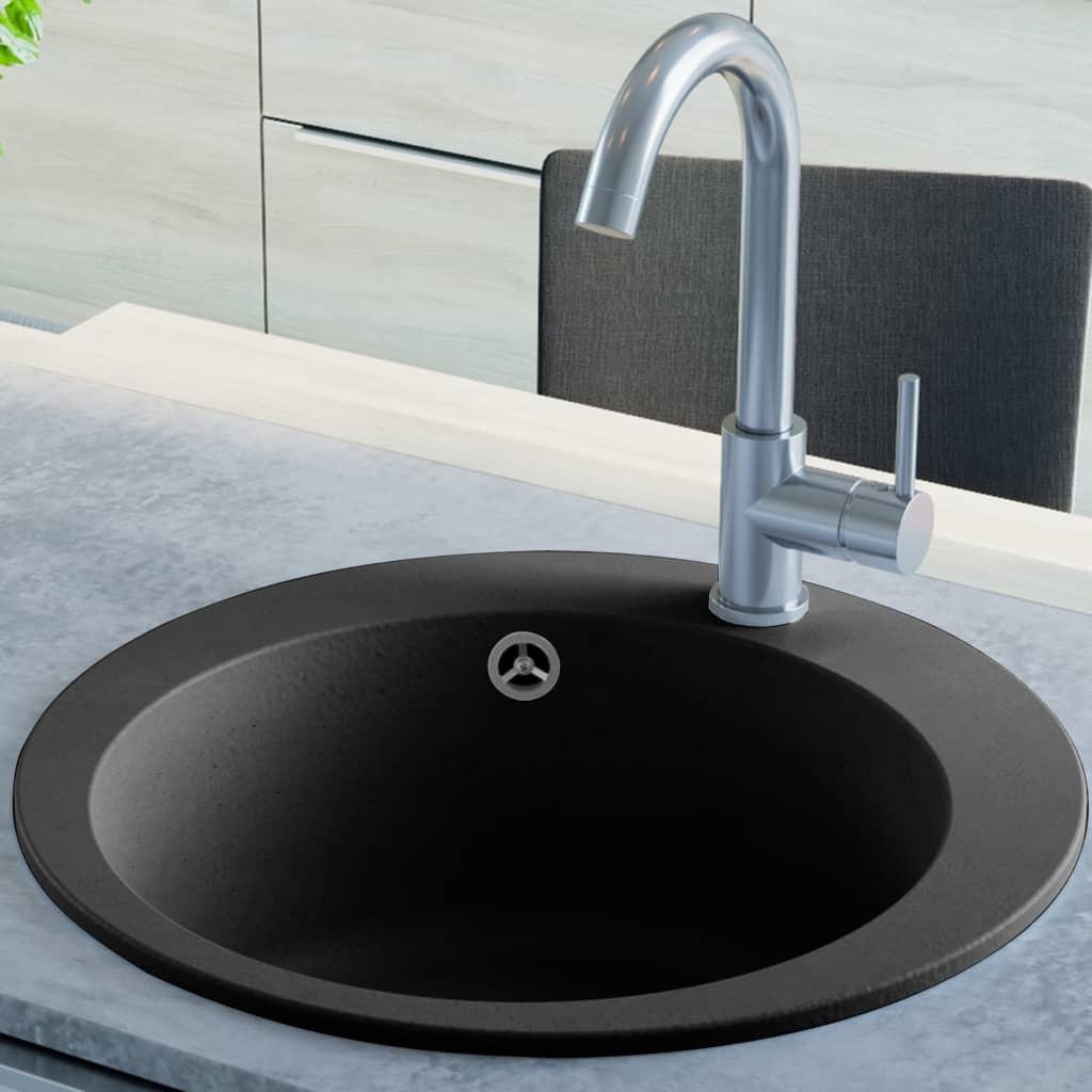 Køkkenvask enkelt vask rund granit sort