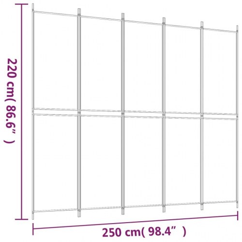 5-panels rumdeler i stof - 250 × 220 cm, sort