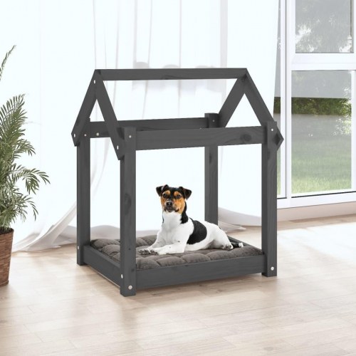 Hundeseng i massivt fyrretræ - 61 × 50 × 70 cm, grå