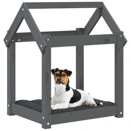 Hundeseng i massivt fyrretræ - 61 × 50 × 70 cm, grå
