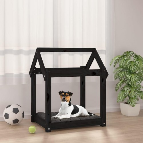 Hundeseng i træ 61×50×70 cm - massivt fyrretræ, sort