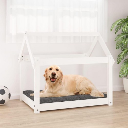 Hundeseng i massivt fyrretræ - 81 × 60 × 70 cm, hvid