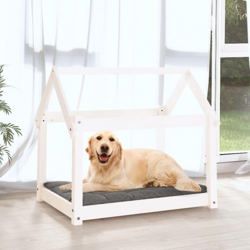 Hundeseng i massivt fyrretræ - 81 × 60 × 70 cm, hvid