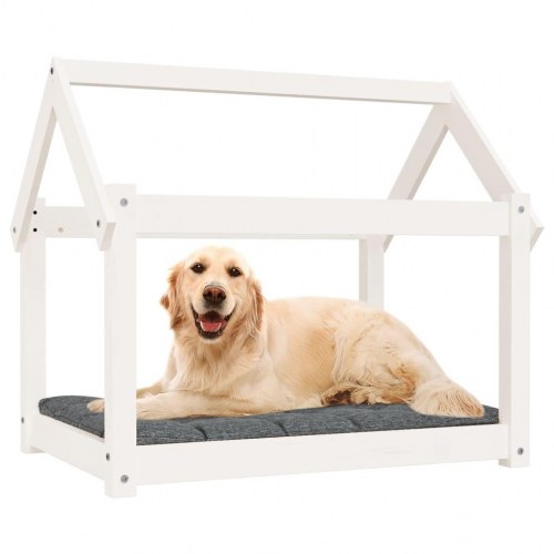 Hundeseng i massivt fyrretræ - 81 × 60 × 70 cm, hvid