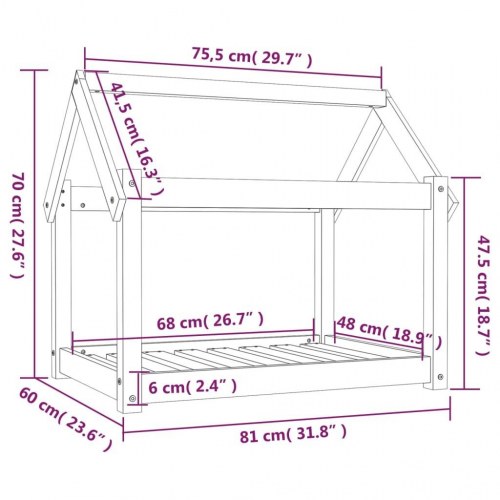 Hundeseng i massivt fyrretræ - 81 × 60 × 70 cm, hvid