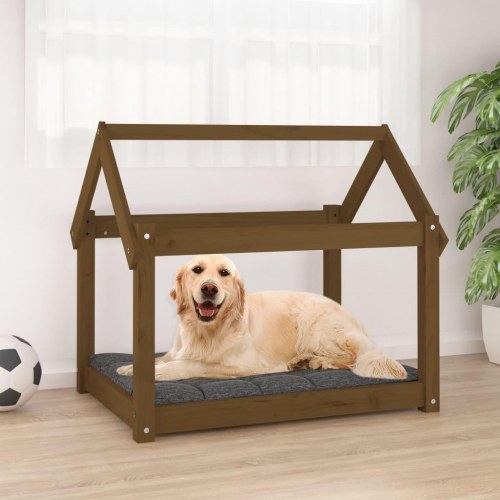 Hundeseng i massivt fyrretræ 81 × 60 × 70 cm - gyldenbrun