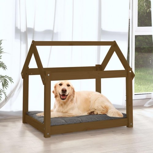 Hundeseng i massivt fyrretræ 81 × 60 × 70 cm - gyldenbrun