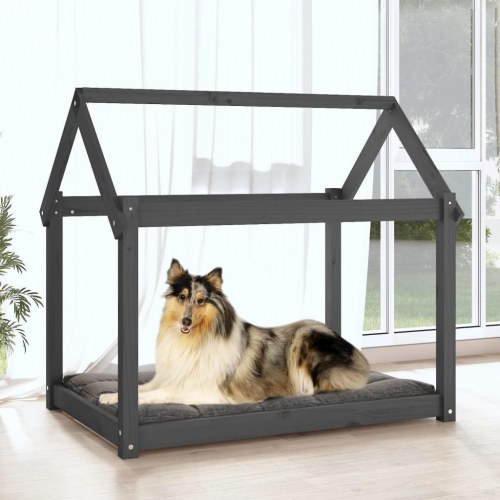 Hundeseng i massivt fyrretræ - 101×70×90 cm, grå