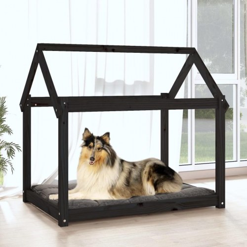 Hundeseng i massivt fyrretræ - sort 101 × 70 × 90 cm