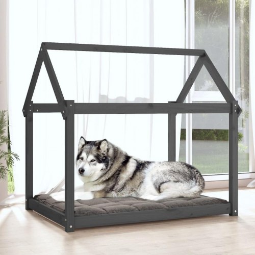 Hundeseng i massivt fyrretræ - 111 × 80 × 100 cm, grå
