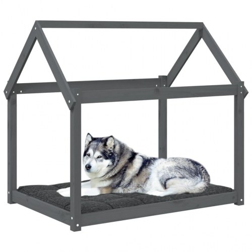 Hundeseng i massivt fyrretræ - 111 × 80 × 100 cm, grå