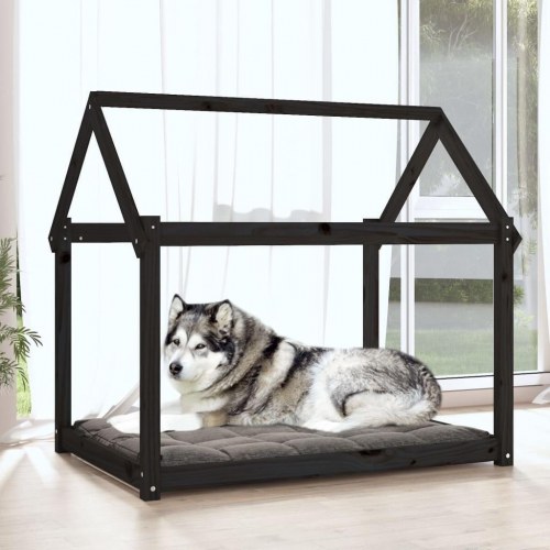 Hundeseng i massivt fyrretræ - sort, 111 × 80 × 100 cm