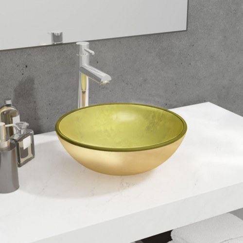 Håndvask i hærdet glas 35 × 12 cm - guldfarvet skålvask