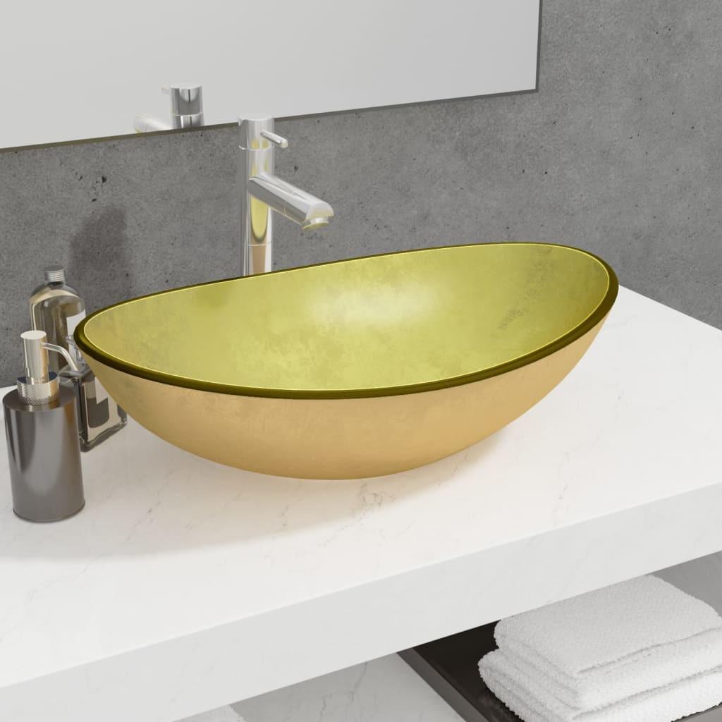 Håndvask 54,5x35x15,5 cm hærdet glas Guldfarvet