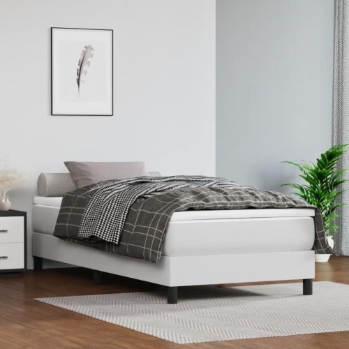 Springmadras med pocketfjedre - medium 90×190×20 cm, kunstlæder, hvid
