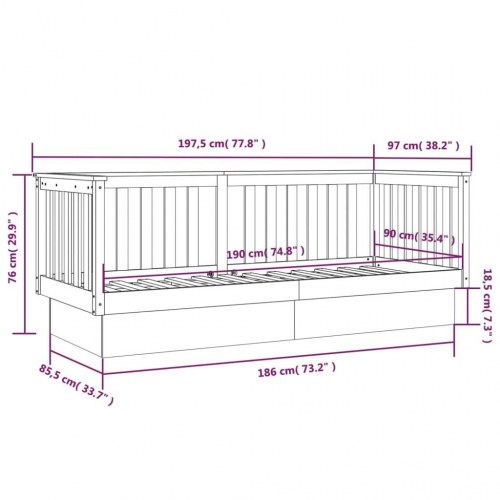 Daybed 90x190 cm massivt fyrretræ sort