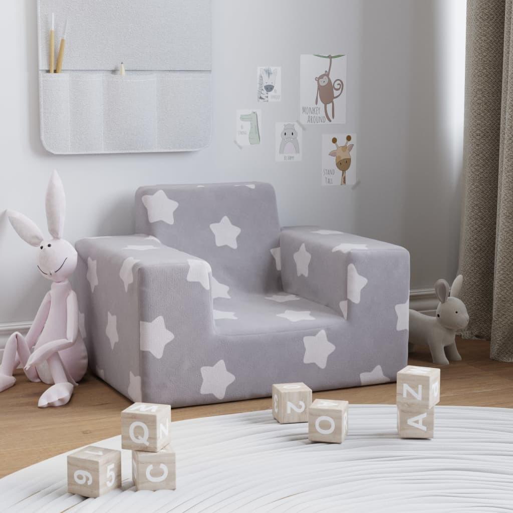 Sofa til børn stjernemønster blødt plys lysegrå