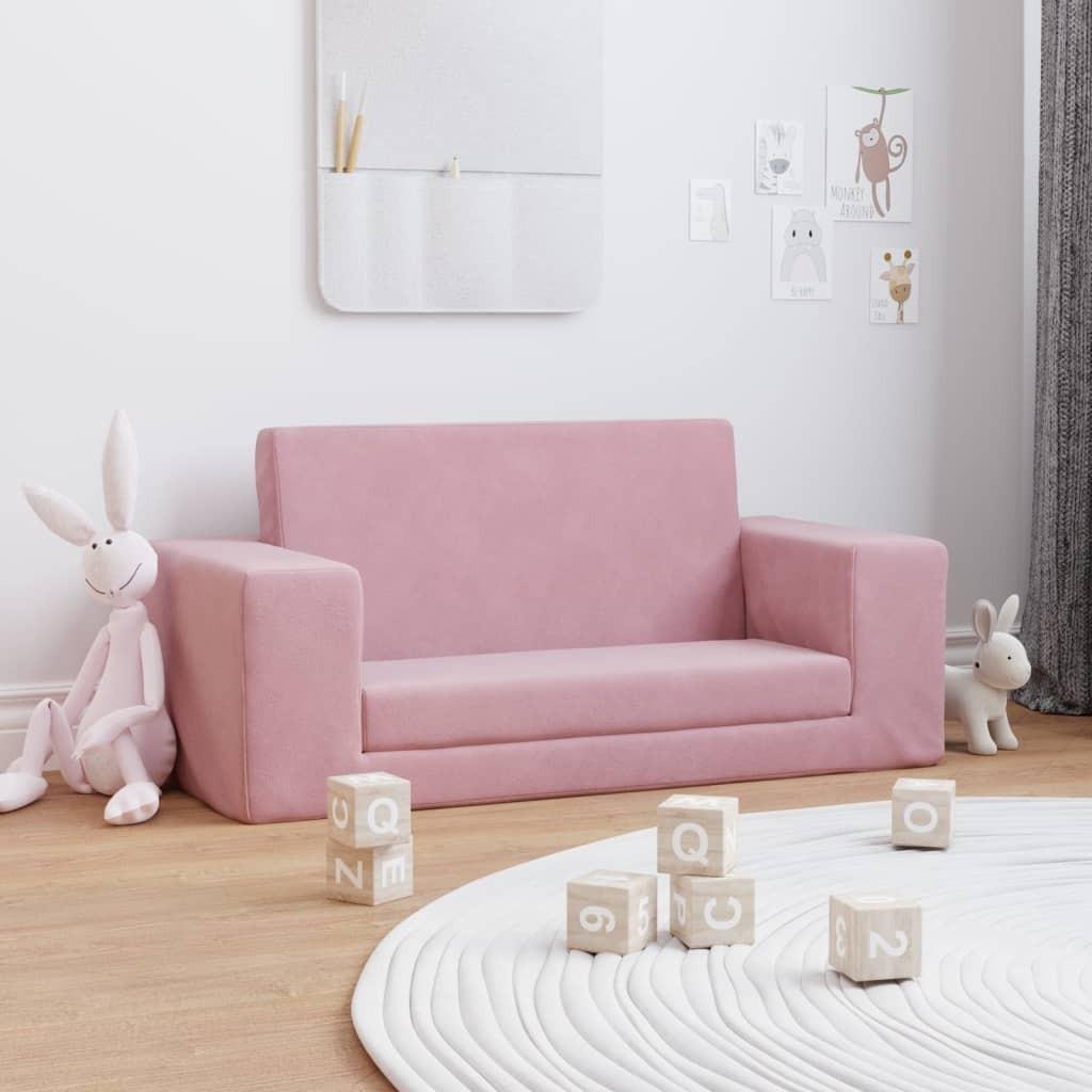2-personers sofa til børn blødt plys pink