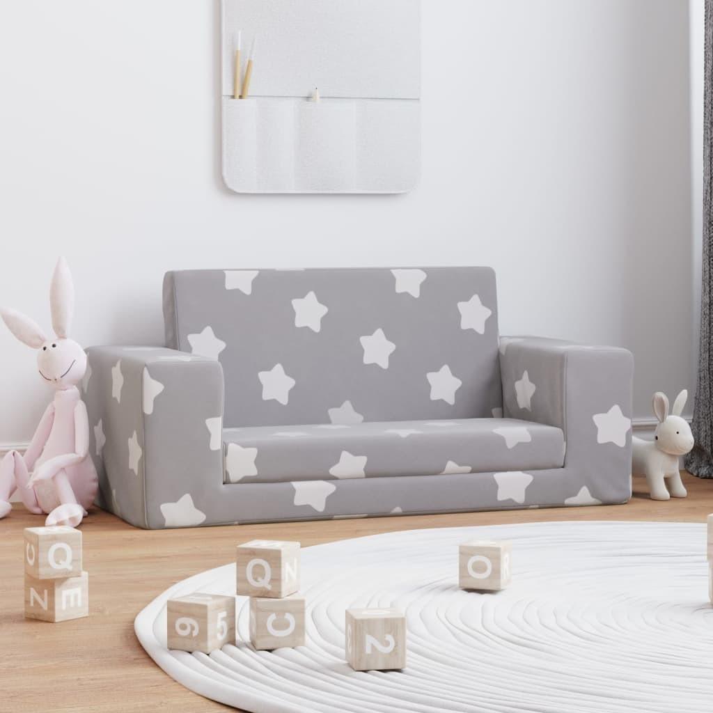 2-personers sofa til børn stjernemønster blødt plys lysegrå
