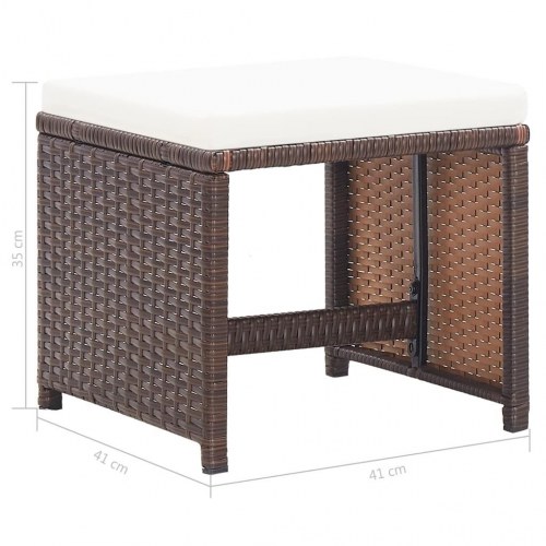 Havetaburetter 2 stk. med hynder polyrattan brun