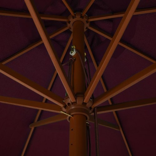Udendørs parasol med træstang 330 cm - bordeaux
