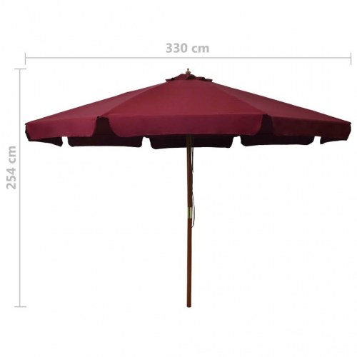 Udendørs parasol med træstang 330 cm - bordeaux