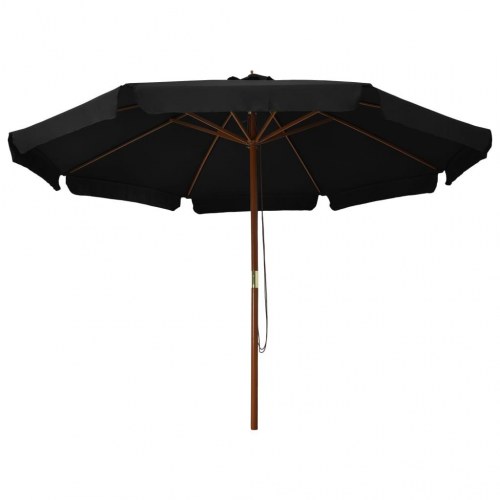 Udendørs parasol med træstang 330 cm - sort