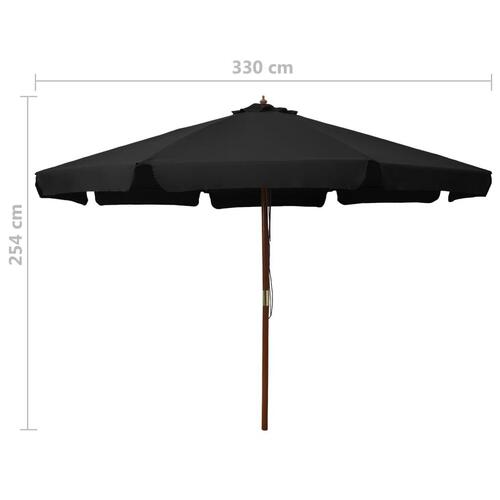 Udendørs parasol med træstang 330 cm sort