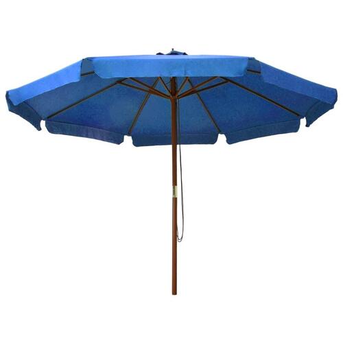 Udendørs parasol med træstang 330 cm azurblå
