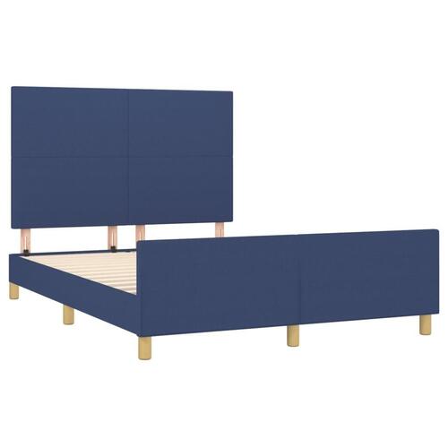 Sengeramme med sengegavl 140x200 cm stof blå