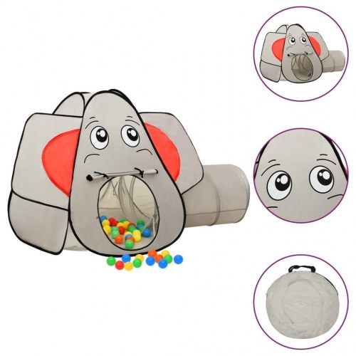 Legetelt til børn med tunnel og 250 bolde - elefant, grå, 174×86×101 cm