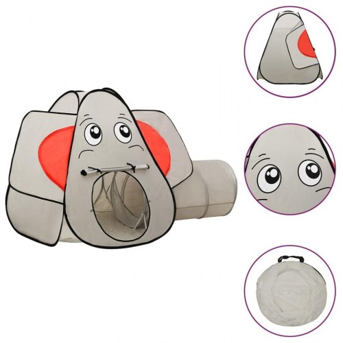 Legetelt til børn med tunnel og 250 bolde - elefant, grå, 174×86×101 cm