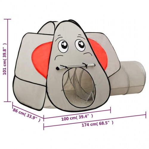 Legetelt til børn med tunnel og 250 bolde - elefant, grå, 174×86×101 cm