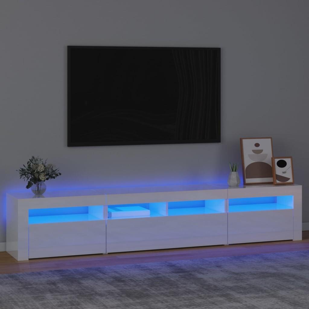 Tv-skab med LED-lys 210x35x40 cm hvid højglans