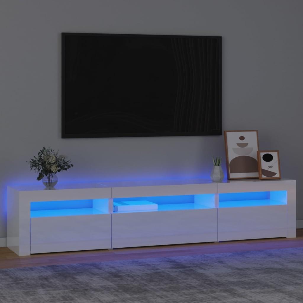 Tv-skab med LED-lys 195x35x40 cm hvid højglans