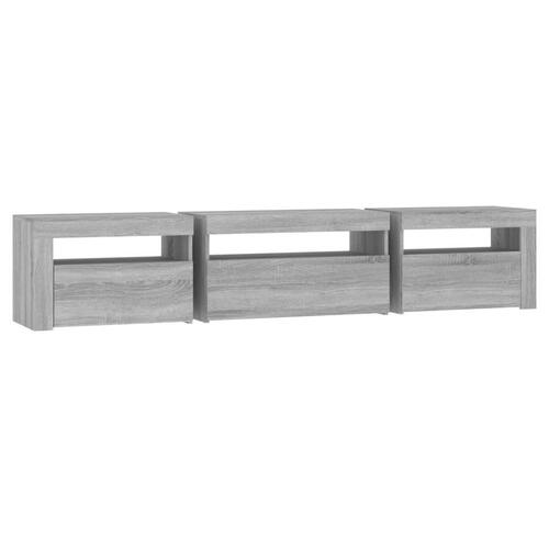Tv-bord med LED-lys 195x35x40 cm grå sonoma-eg
