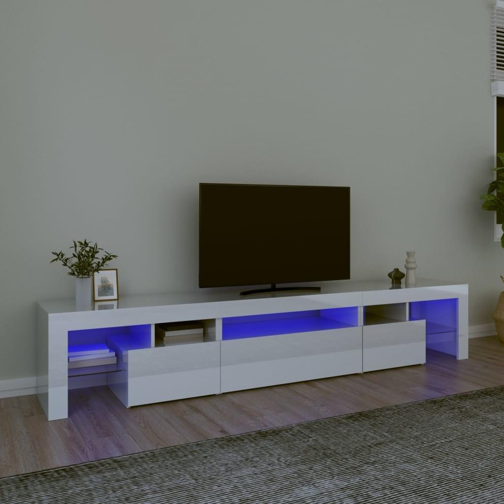 Tv-skab med LED-lys 215x36,5x40 cm hvid højglans