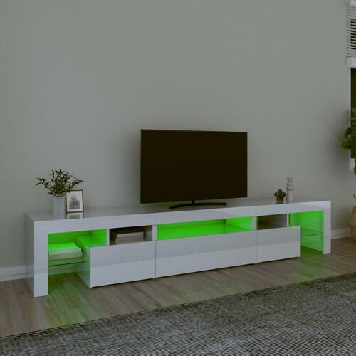 Tv-skab med LED-lys 215x36,5x40 cm hvid højglans