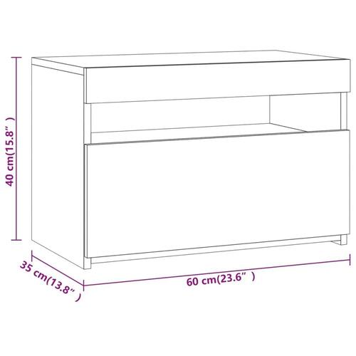 Sengeborde 2 stk. med LED-lys 60x35x40 cm røget egetræsfarve