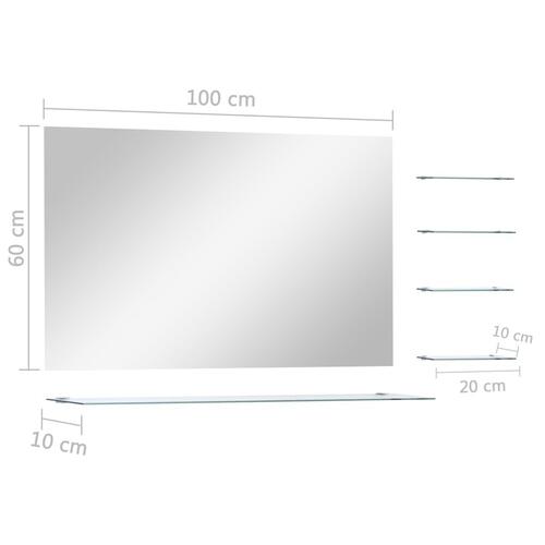 Vægspejl med 5 hylder 100x60 cm sølvfarvet