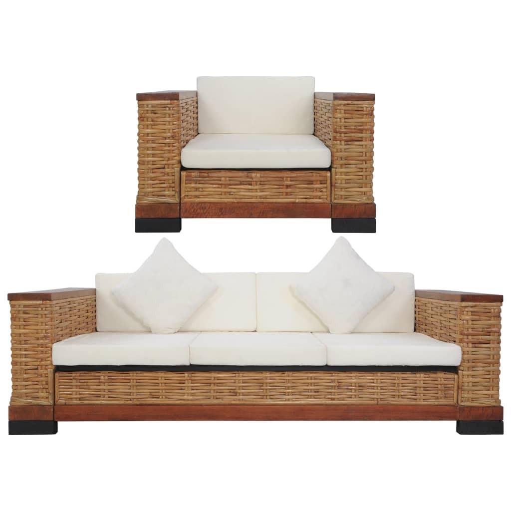 Sofasæt Dele Med Hynder Naturlig Rattan Brun