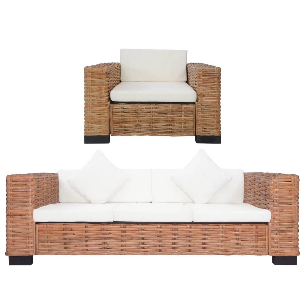 2 Personers Sofa Med Hynder Naturlig Rattan