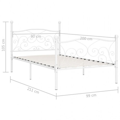 Sengestel med lamelbund 90 x 200 cm i metal - hvid