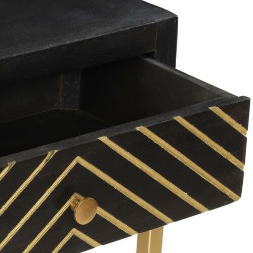 Konsolbord 90x30x75 cm massivt mangotræ sort og guldfarvet