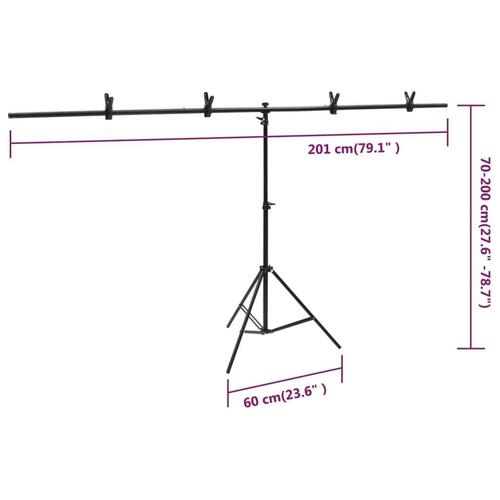 T-formet baggrundsstativ 201x60x(70-200) cm sort
