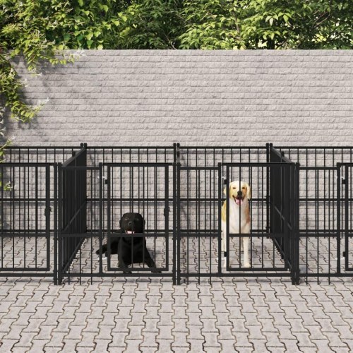 Udendørs hundegård 9,38 m² - sort stål løbegård