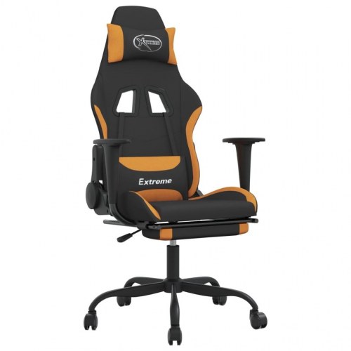 Gamingstol med fodstøtte i stof - sort/orange, højde- og ryglænsjusterbar