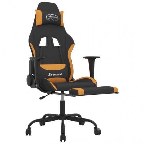 Gamingstol med fodstøtte i stof - sort/orange, højde- og ryglænsjusterbar