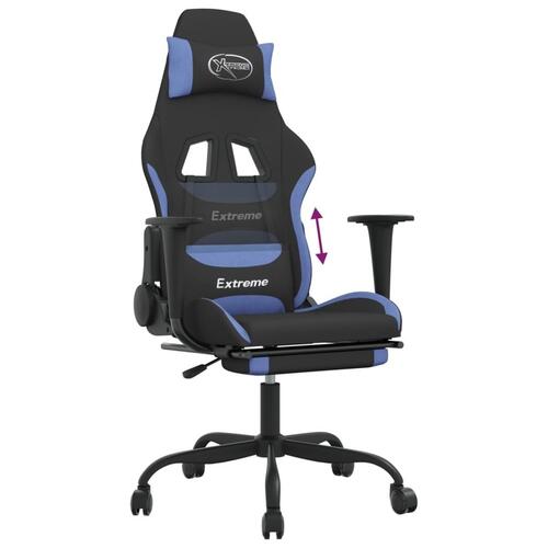 Gamingstol med fodstøtte stof sort og blå