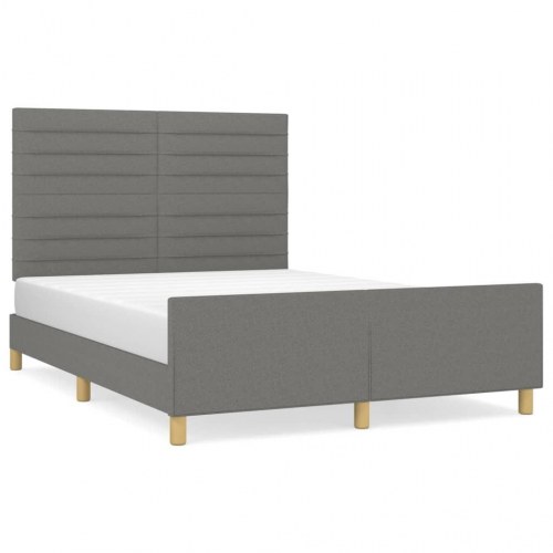 Sengeramme med sengegavl 140x200 cm - stof, mørkegrå